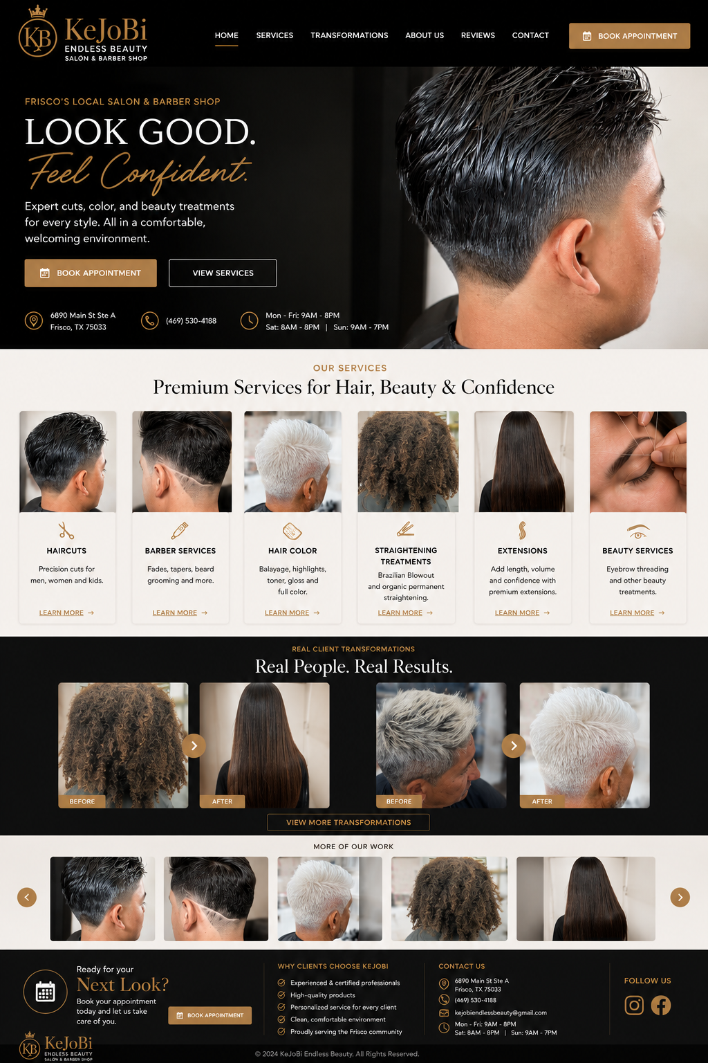 KeJoBi Endless Beauty salon and barber website homepage screenshot