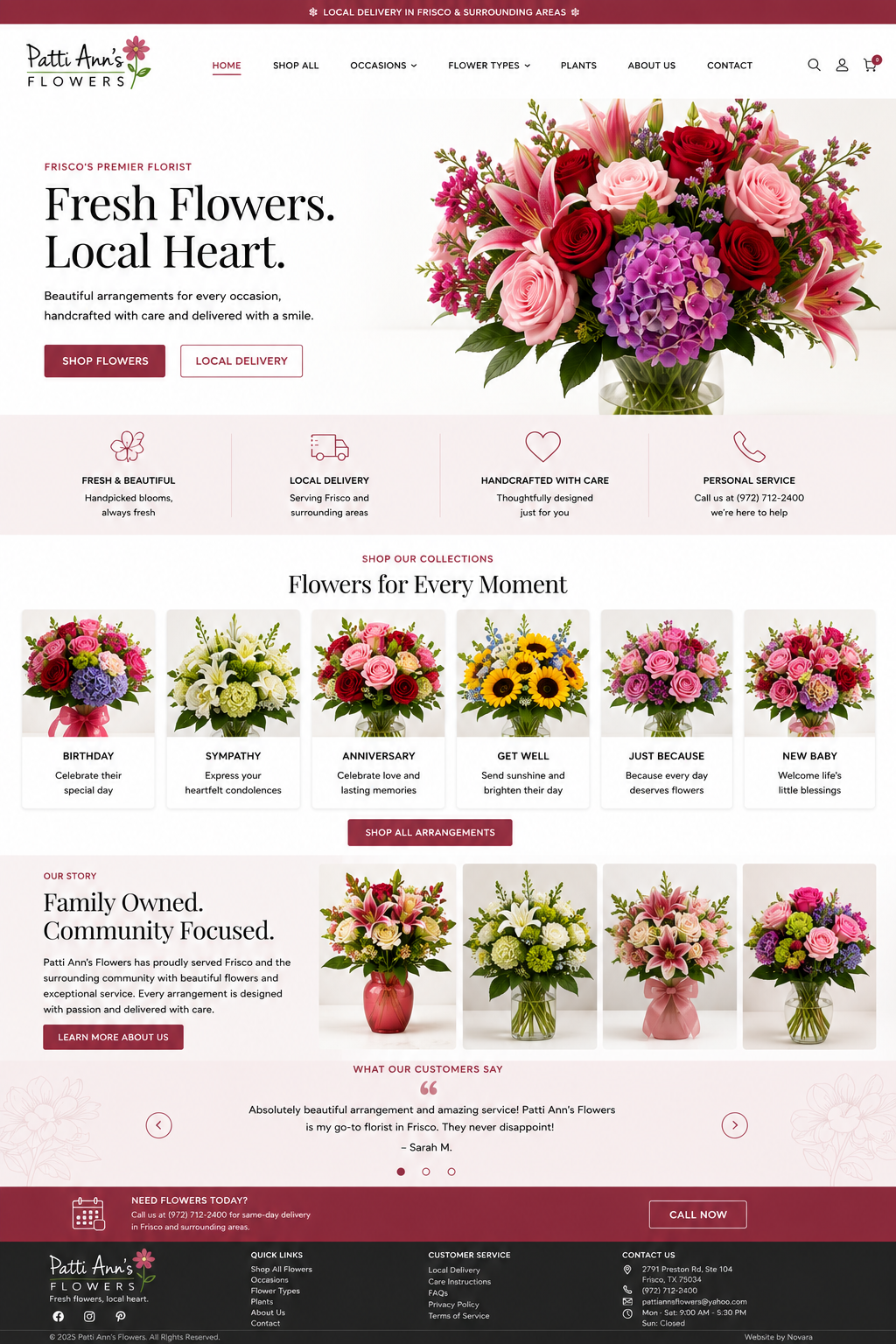 Patti Ann’s Flowers florist website homepage screenshot