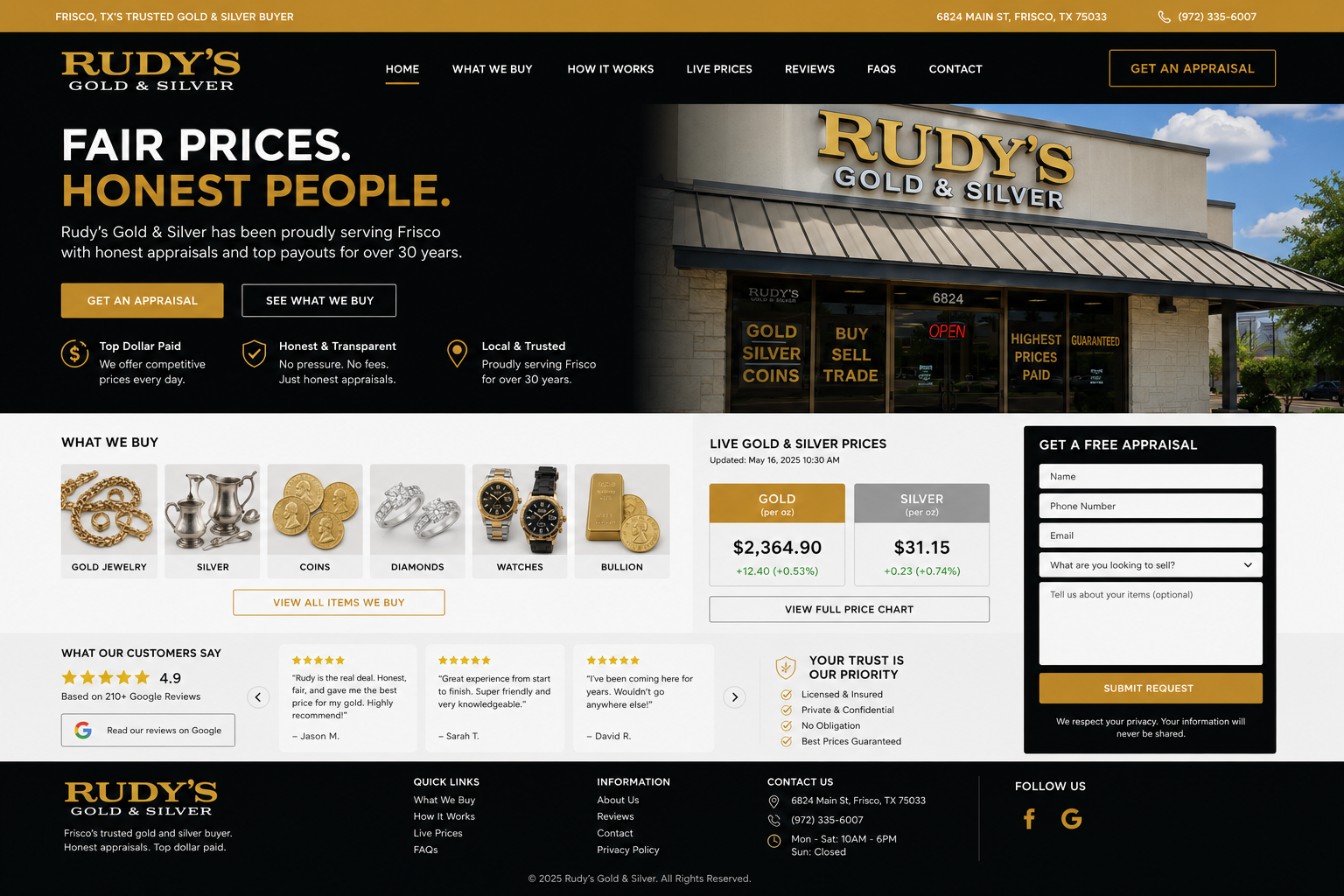 Rudy’s Gold & Silver website homepage screenshot