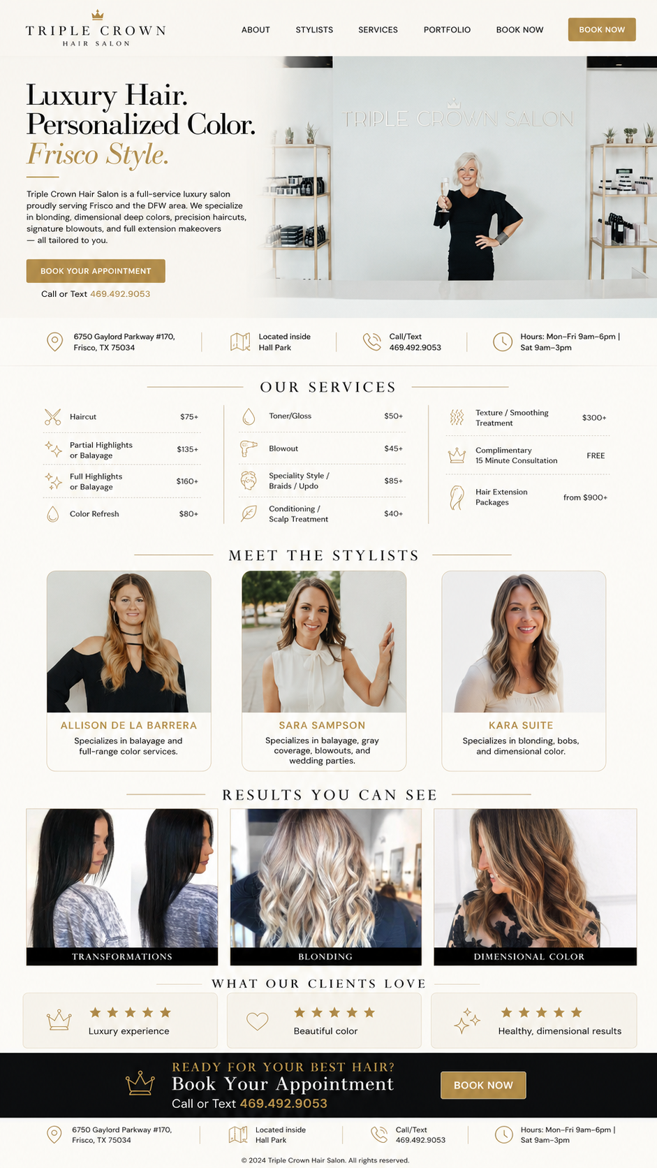 Triple Crown Hair Salon website homepage screenshot